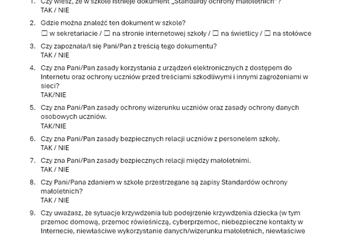 Standardy Ochrony Małoletnich - ankieta